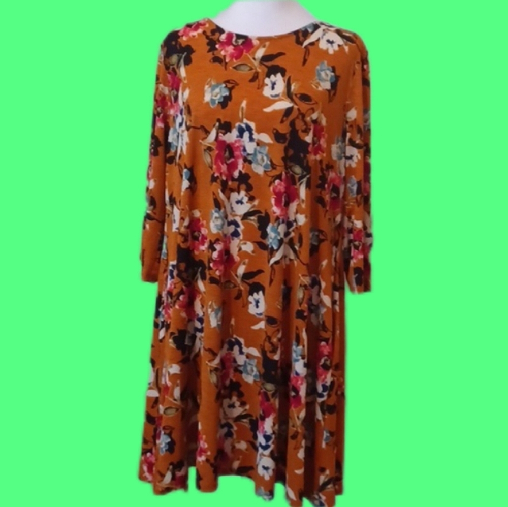 ** Pink Nickel Floral Long Sleeve Dress in Orange and Black